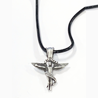 Pewter Caduceus Necklace With Leather Cord